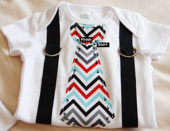 tie onesie with arrows to show you were to sew