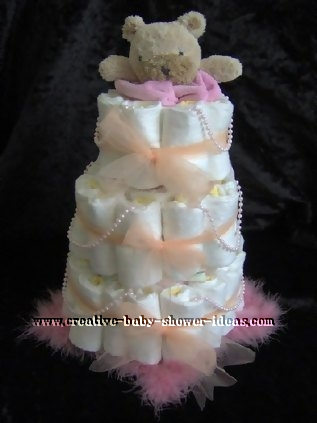  bear and pearls diaper cake