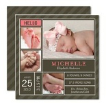 pink and brown collage girl announcement with cute baby pictures