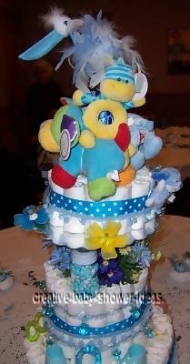 sideview of polka dot diaper cake