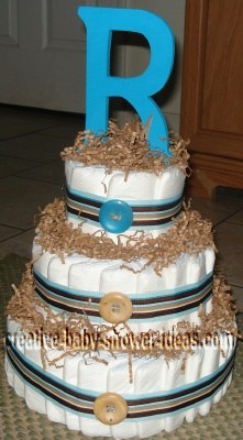 teal letter R mod diaper cake