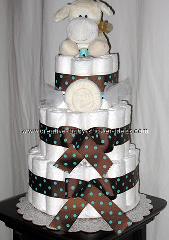 chocolate mod dots baby shower diaper cake