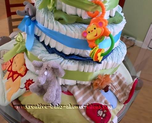 closeup of boppy bottom on diaper cake