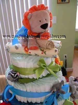 closeup of top of lion diaper cake