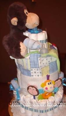 side view of monkey diaper cake