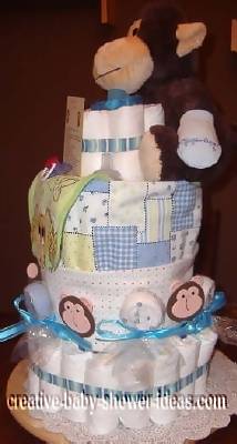 other side view cute monkey diaper cake