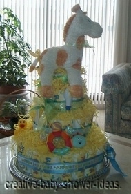 side view of giraffe diaper cake
