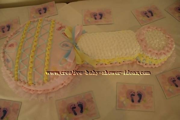 pink blue and yellow baby rattle cake