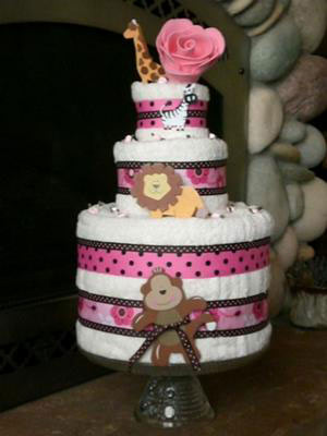 pink and black polka dot towel cakes