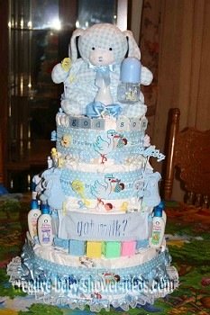 plaid blue bunny 5 tier diaper cake