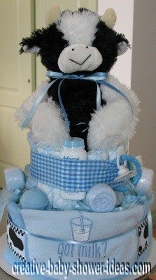 blue plaid cow got milk diaper cake