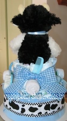 back of boy cow diaper cake