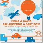 balloons planes and cars adoption baby shower invitation