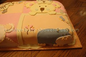 animal cakes closeup of hippo animal on quilt blocks cake