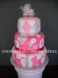 pink and white baby carriage cake