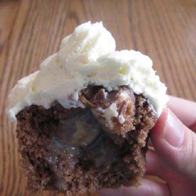 inside the snickers baby shower cupcakes