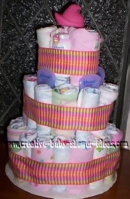 pink plaid peeps diaper cake