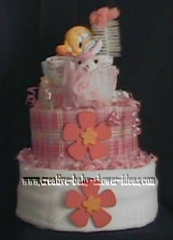 pink tweety duck flower diaper cake