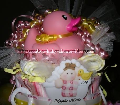 pink rubber duck diaper cake