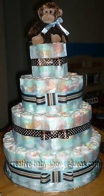 4 tier modern monkey diapers cake