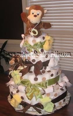 green and brown polka dot nappy cake