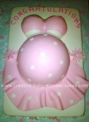 pink and white polka dot belly cake