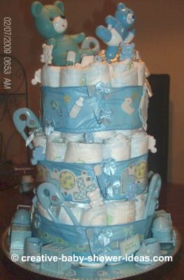 blue bear boy diaper cake