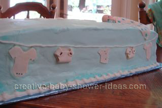 blue quilt cake closeup of clothesline on blue cake