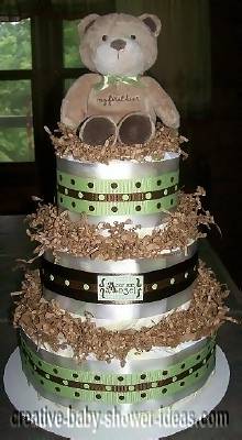 Boutique Bear Diaper Cake green and brown boutique teddy bear diaper cake