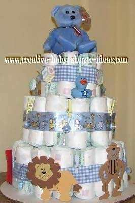 blue plaid boy diaper cake