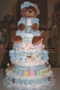 boy blocks teddy bear diaper cake