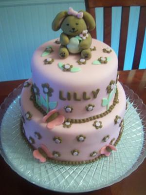 pink and brown bunny baby shower cake