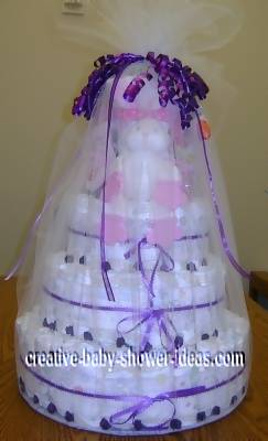 bunny diaper cake wrapped in tulle