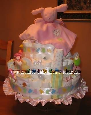pink bunny lovey diaper cake