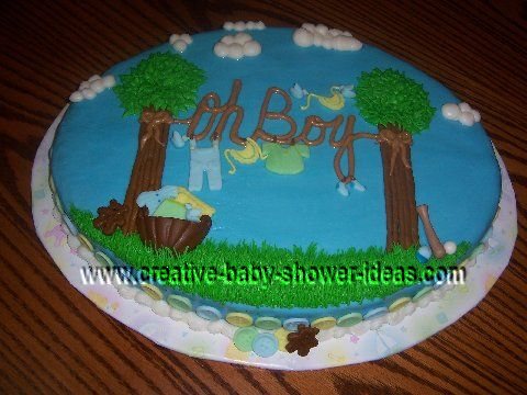 oh boy clothesline baby shower cake