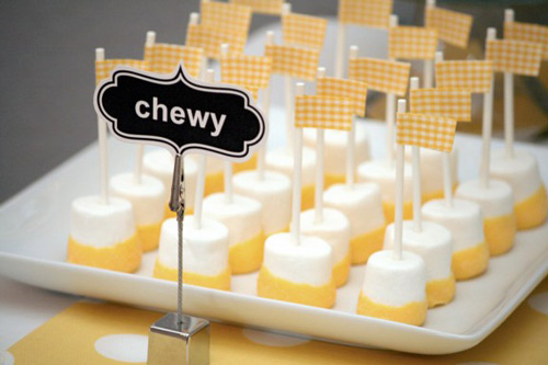 white and yellow marshmallow lollipops