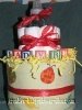 blue 3 tier diaper cake with toy cars and onesies