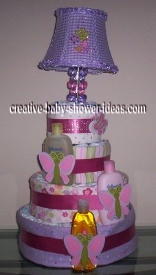 purple lamp butterfly diaper cake