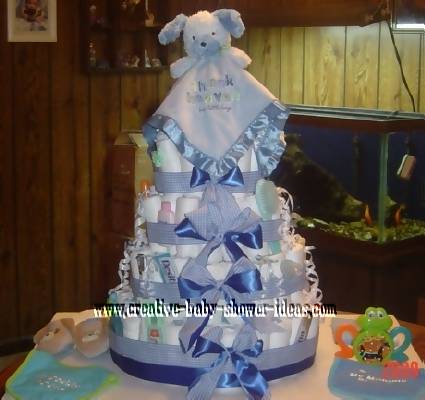Bear Blanket Diaper Cake blue bear lovey diaper cake