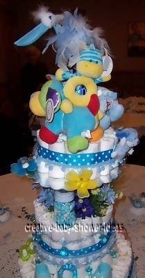 sideview of polka dot diaper cake