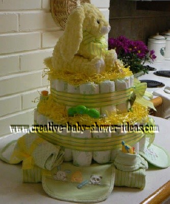 other side of yellow bunny diaper cake