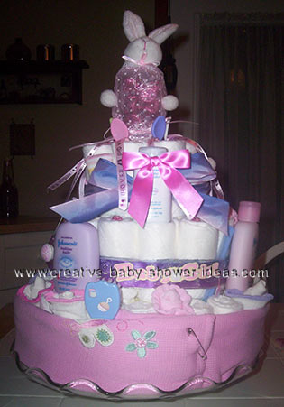 pink bunny and blanket diaper cake