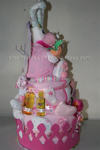 side of diaper bunny diaper cake with fairy wings