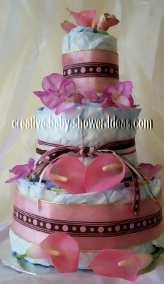 pink and choclate dots diaper cake