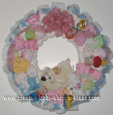 cream pink baby diaper wreath