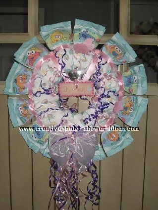 purple sesame street diaper wreath