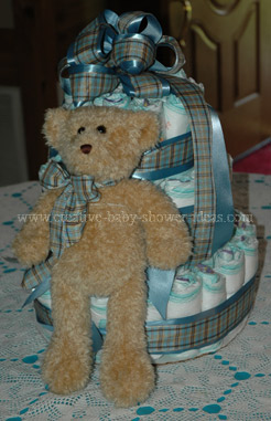 Blue Bear Cake blue plaid bear diaper cake