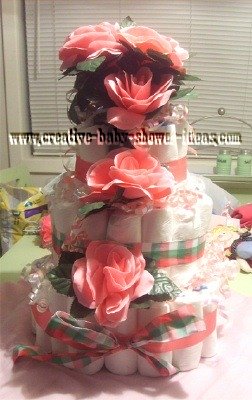 elegant peach roses diaper cake