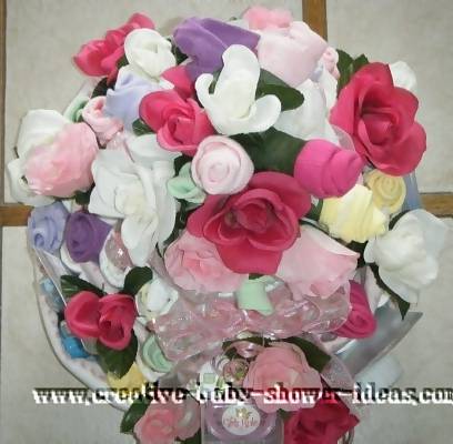 top view of rose diaper cake