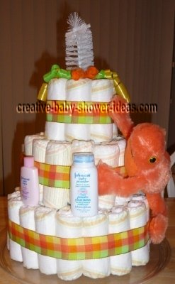 finished orange frog diaper cake
